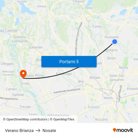 Verano Brianza to Nosate map