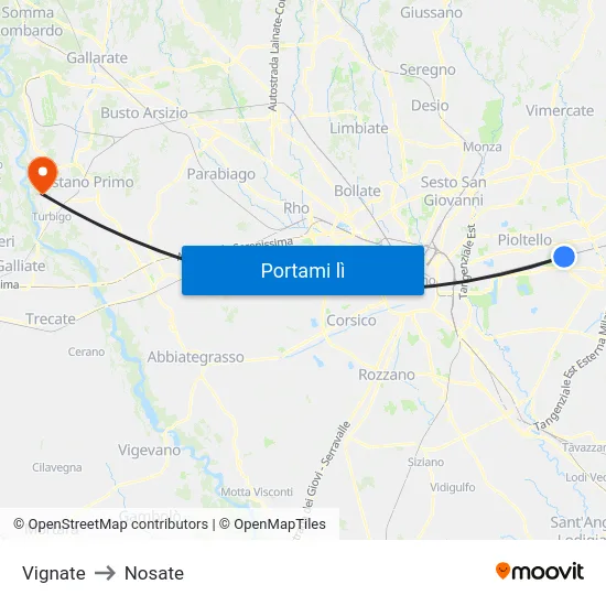 Vignate to Nosate map