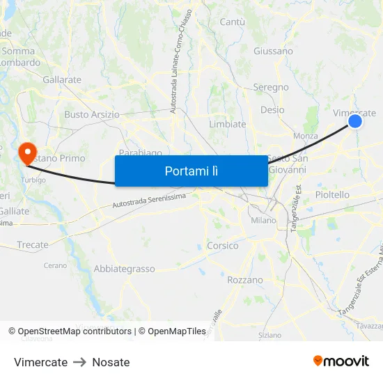 Vimercate to Nosate map
