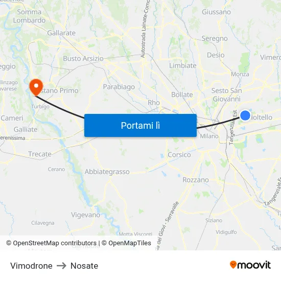 Vimodrone to Nosate map