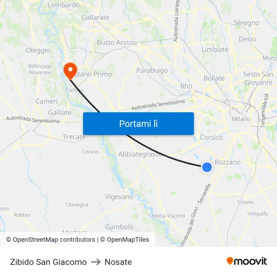 Zibido San Giacomo to Nosate map