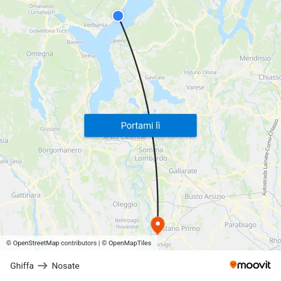 Ghiffa to Nosate map