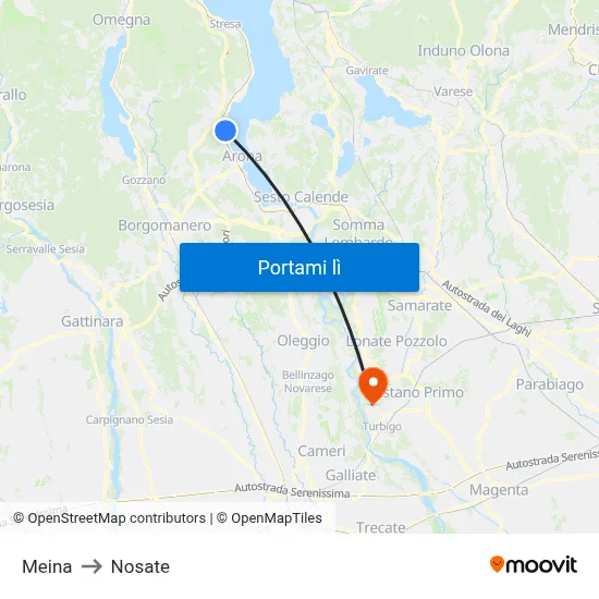 Meina to Nosate map