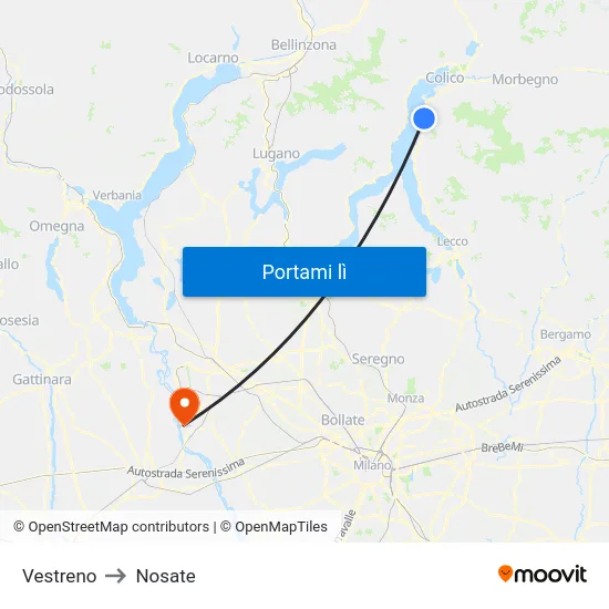 Vestreno to Nosate map