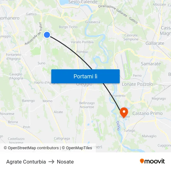 Agrate Conturbia to Nosate map