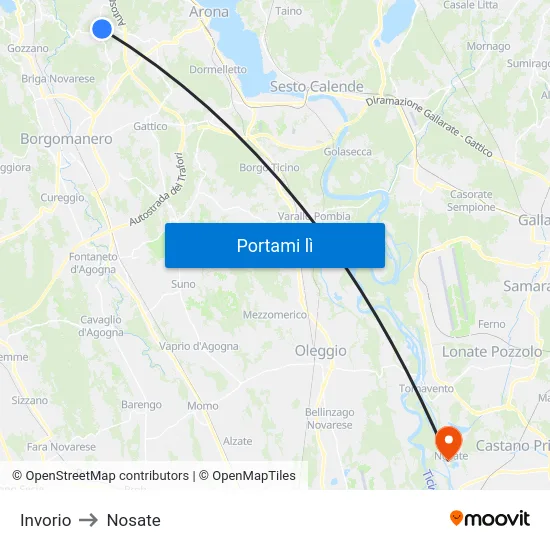 Invorio to Nosate map