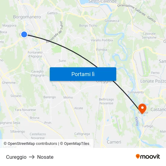 Cureggio to Nosate map