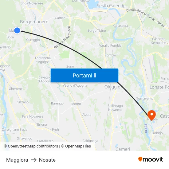 Maggiora to Nosate map