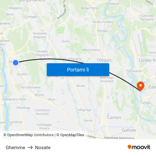 Ghemme to Nosate map