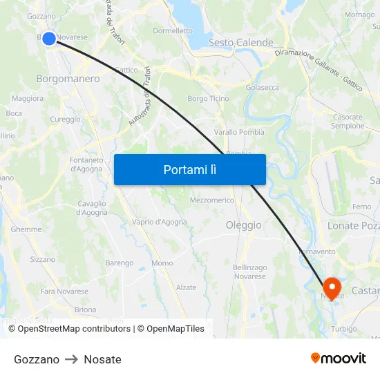 Gozzano to Nosate map