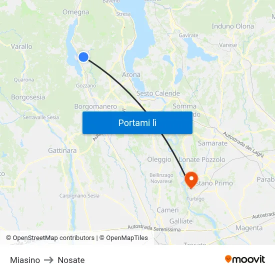 Miasino to Nosate map