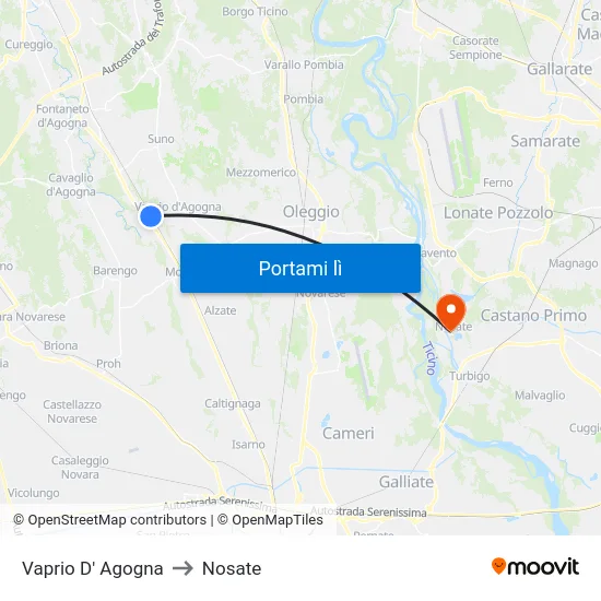 Vaprio D' Agogna to Nosate map