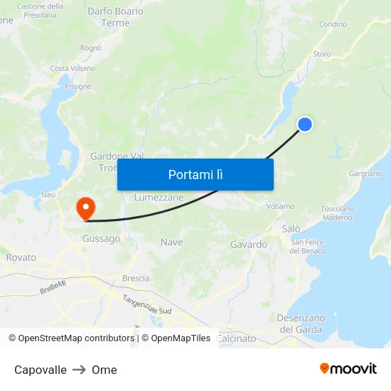 Capovalle to Ome map