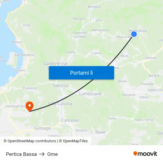 Pertica Bassa to Ome map