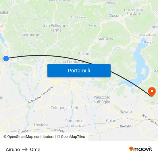 Airuno to Ome map