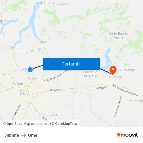 Albiate to Ome map