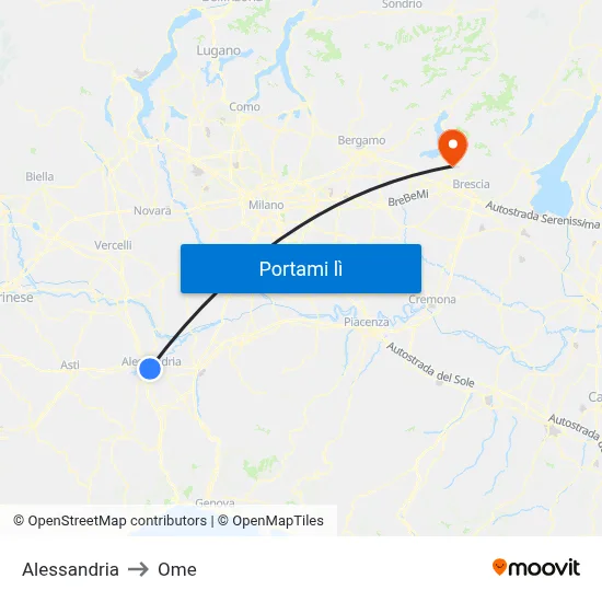 Alessandria to Ome map