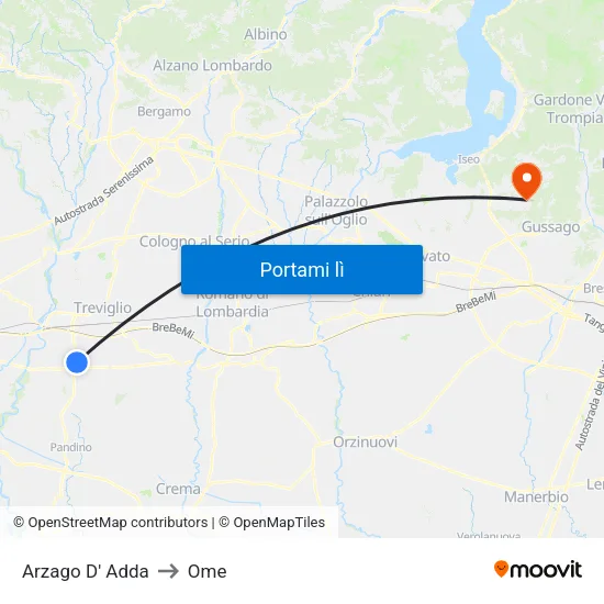 Arzago D' Adda to Ome map