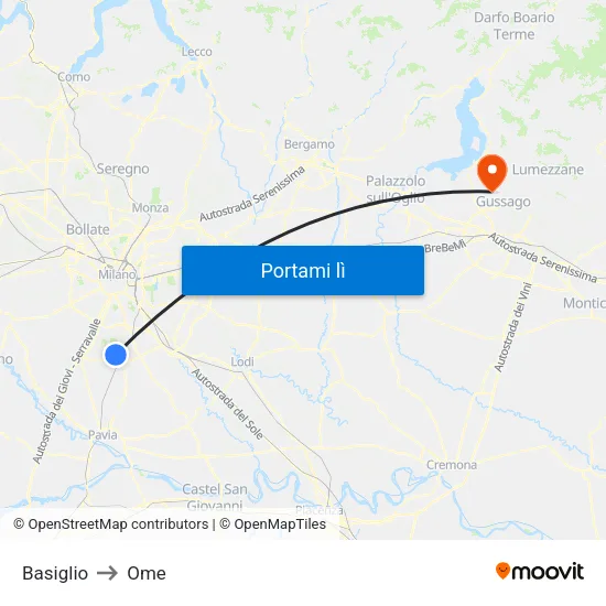 Basiglio to Ome map