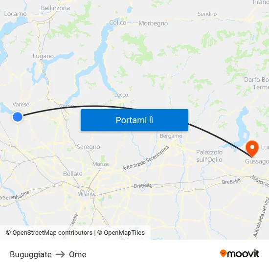 Buguggiate to Ome map