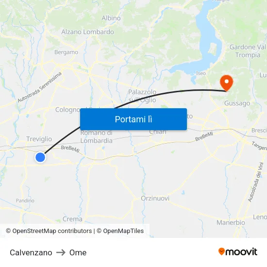 Calvenzano to Ome map