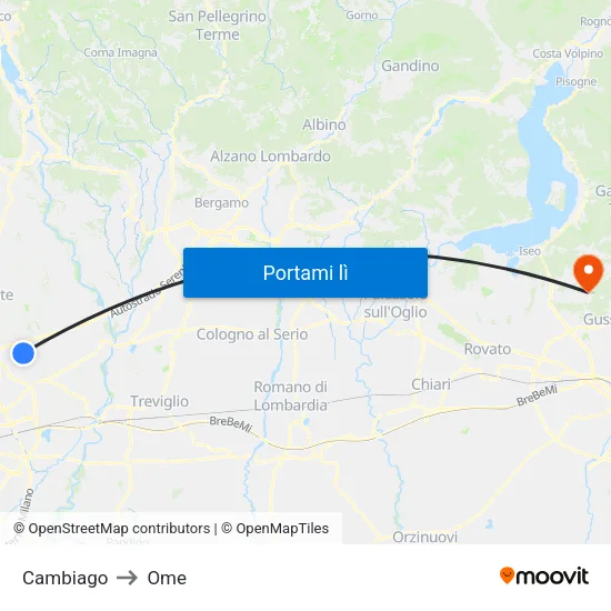 Cambiago to Ome map