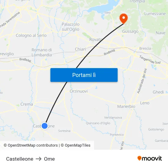 Castelleone to Ome map