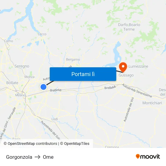 Gorgonzola to Ome map