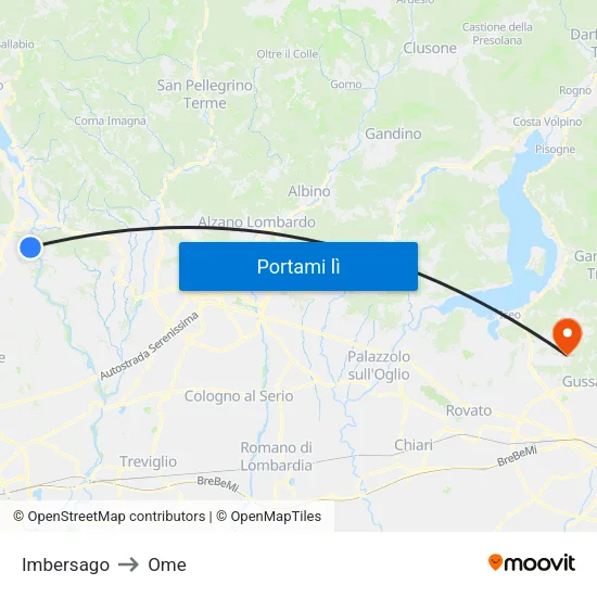 Imbersago to Ome map