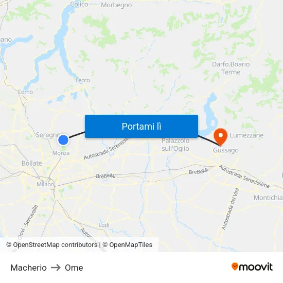 Macherio to Ome map