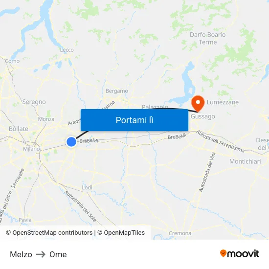 Melzo to Ome map