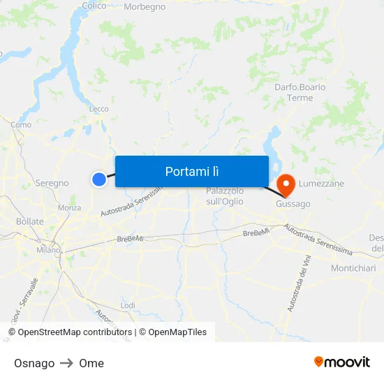 Osnago to Ome map