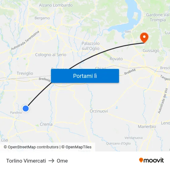 Torlino Vimercati to Ome map