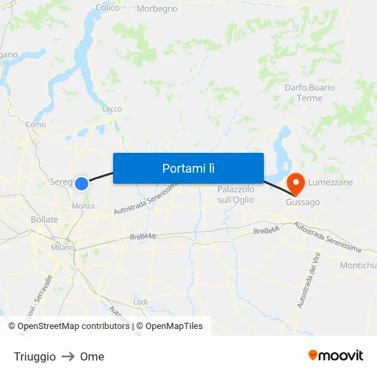 Triuggio to Ome map