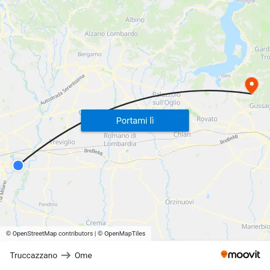 Truccazzano to Ome map