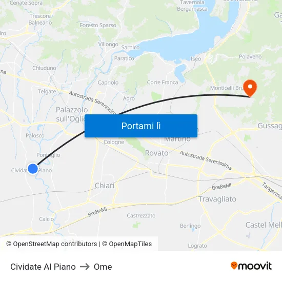 Cividate Al Piano to Ome map