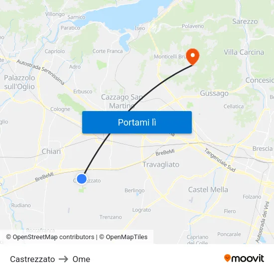 Castrezzato to Ome map