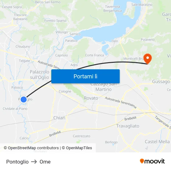 Pontoglio to Ome map