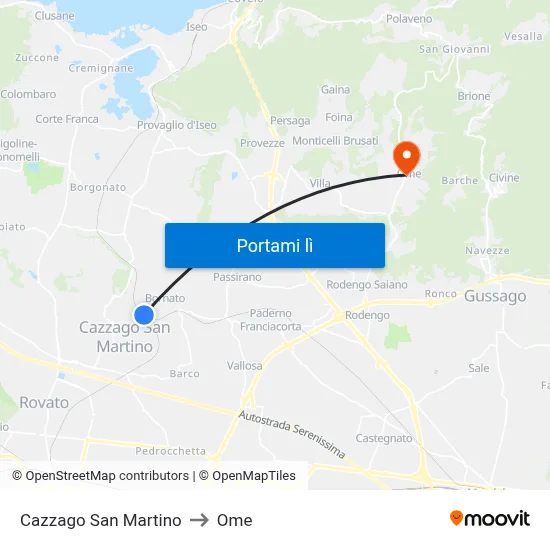 Cazzago San Martino to Ome map