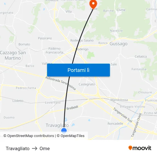 Travagliato to Ome map