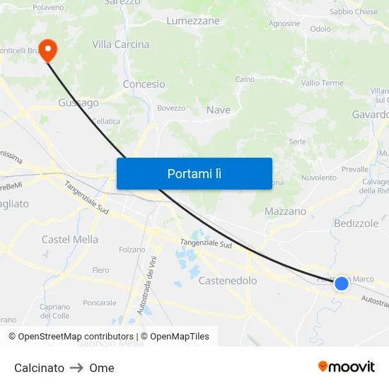 Calcinato to Ome map