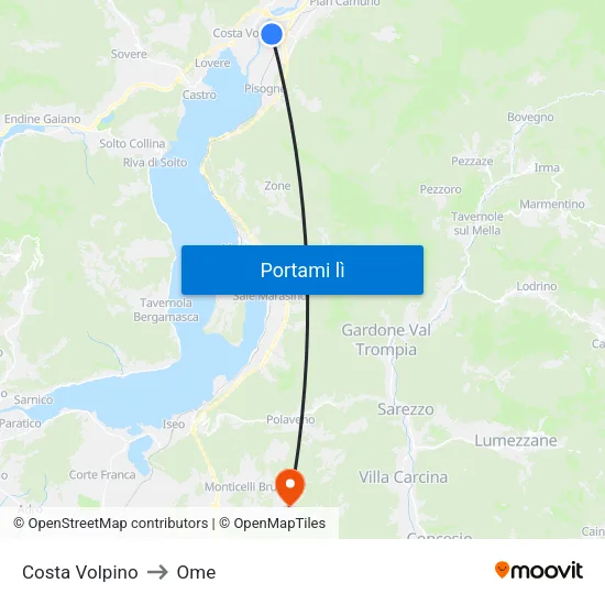 Costa Volpino to Ome map