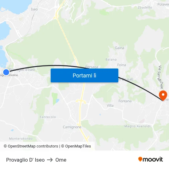 Provaglio D' Iseo to Ome map