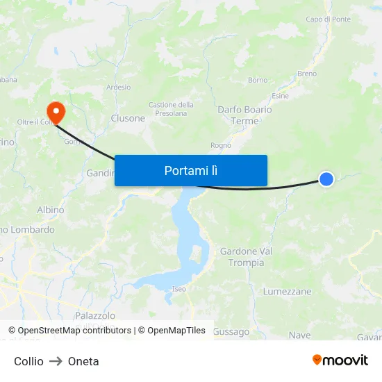 Collio to Oneta map