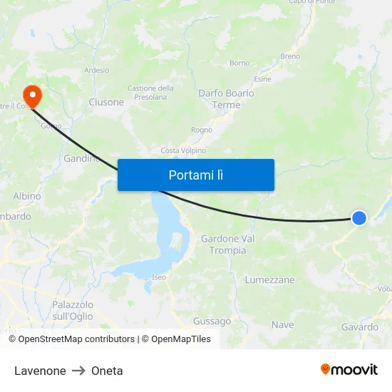 Lavenone to Oneta map