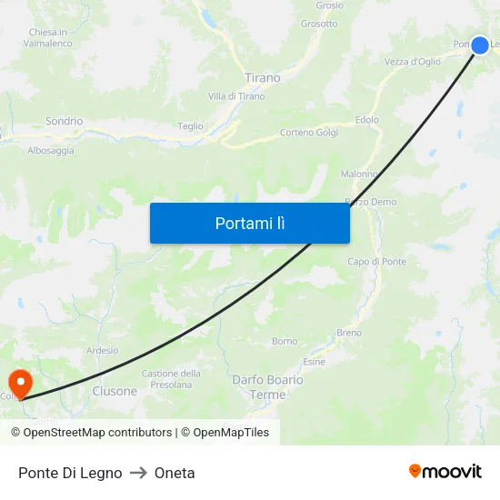 Ponte Di Legno to Oneta map