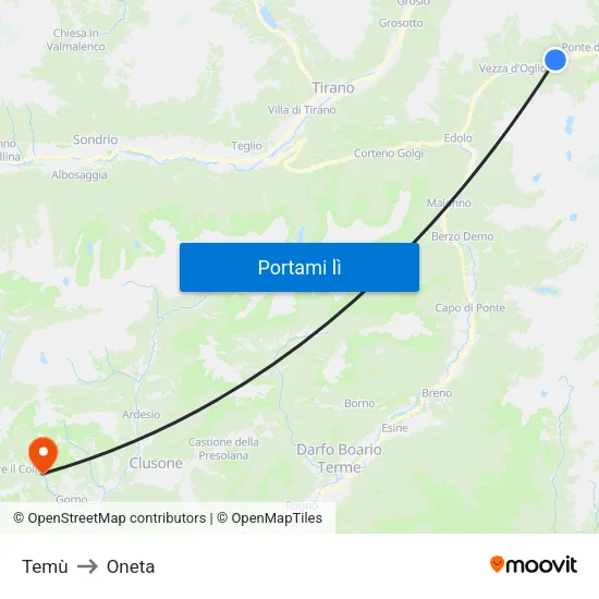 Temù to Oneta map