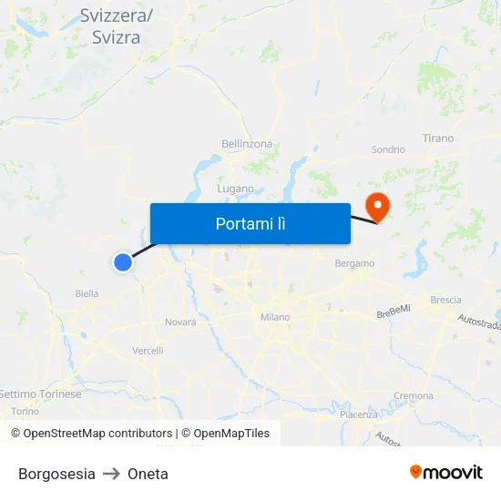 Borgosesia to Oneta map