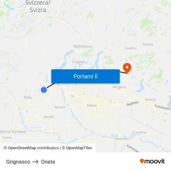 Grignasco to Oneta map