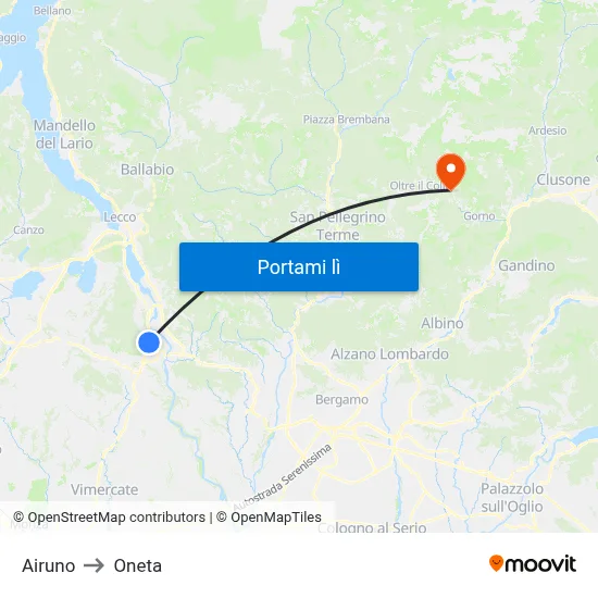 Airuno to Oneta map
